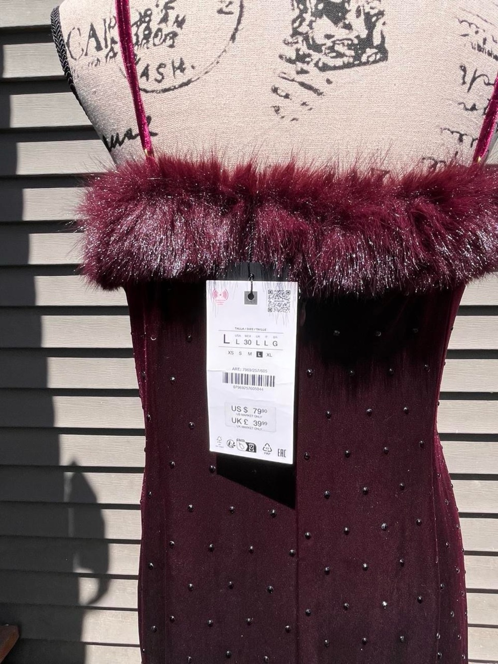 Zara Burgundy Velvet Spaghetti-Strap Midi Dress - Picture 8 of 8